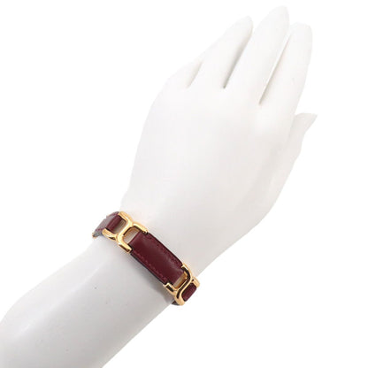 Hermes Motif Bracelet Bangle Leather Rouge Ash Gold — view 6