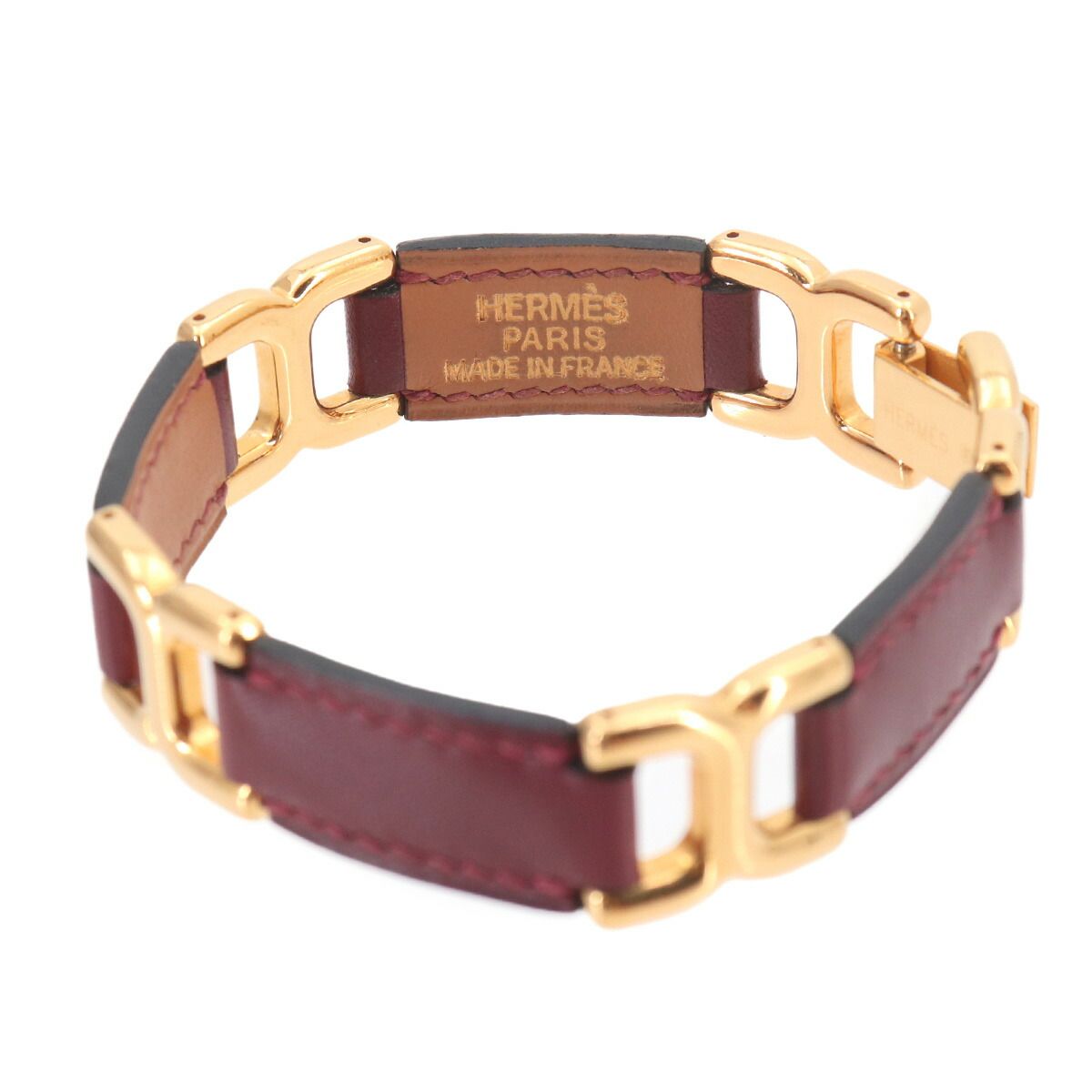 Hermes Motif Bracelet Bangle Leather Rouge Ash Gold — view 4