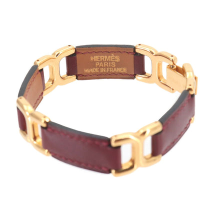 Hermes Motif Bracelet Bangle Leather Rouge Ash Gold — view 4