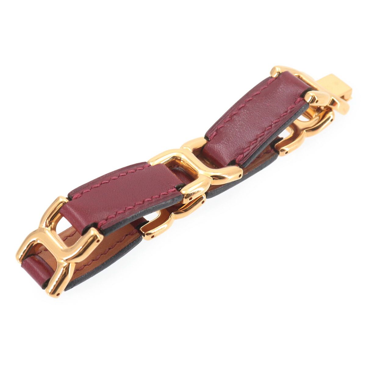 Hermes Motif Bracelet Bangle Leather Rouge Ash Gold — view 3