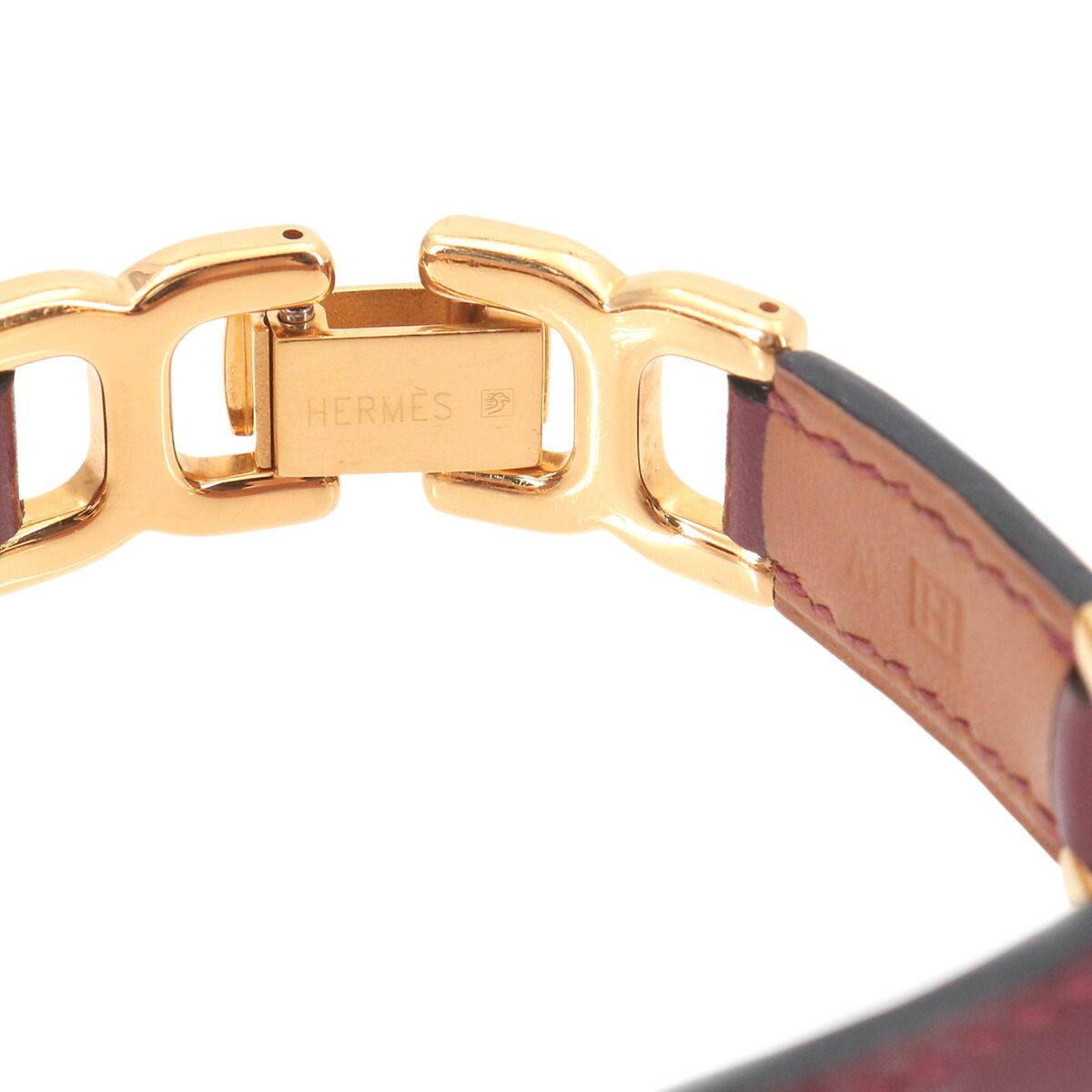 Hermes Motif Bracelet Bangle Leather Rouge Ash Gold — view 5