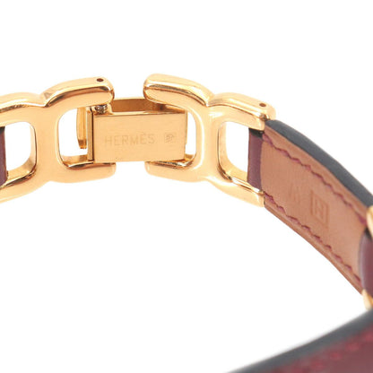 Hermes Motif Bracelet Bangle Leather Rouge Ash Gold — view 5