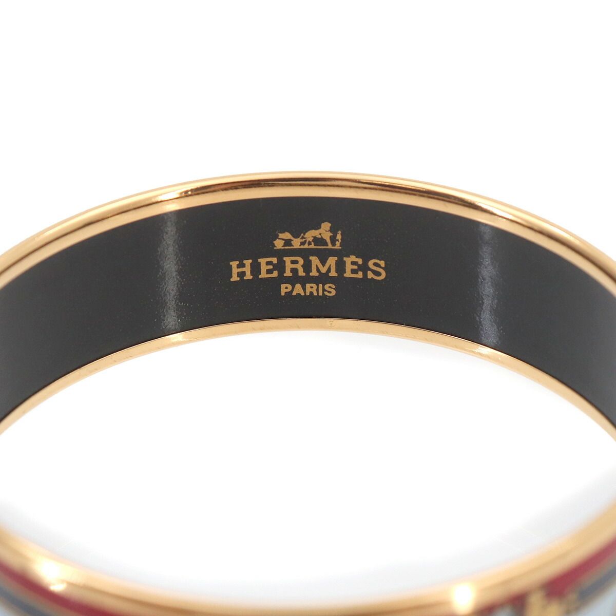 Hermes Enamel Bangle Bracelet Red Multicolor Gold Email — view 3