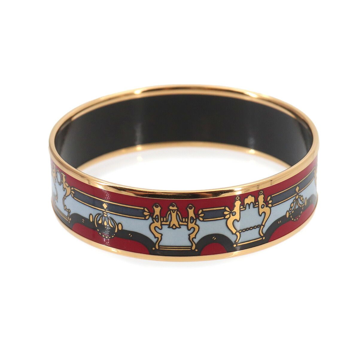 Hermes Enamel Bangle Bracelet Red Multicolor Gold Email — view 2
