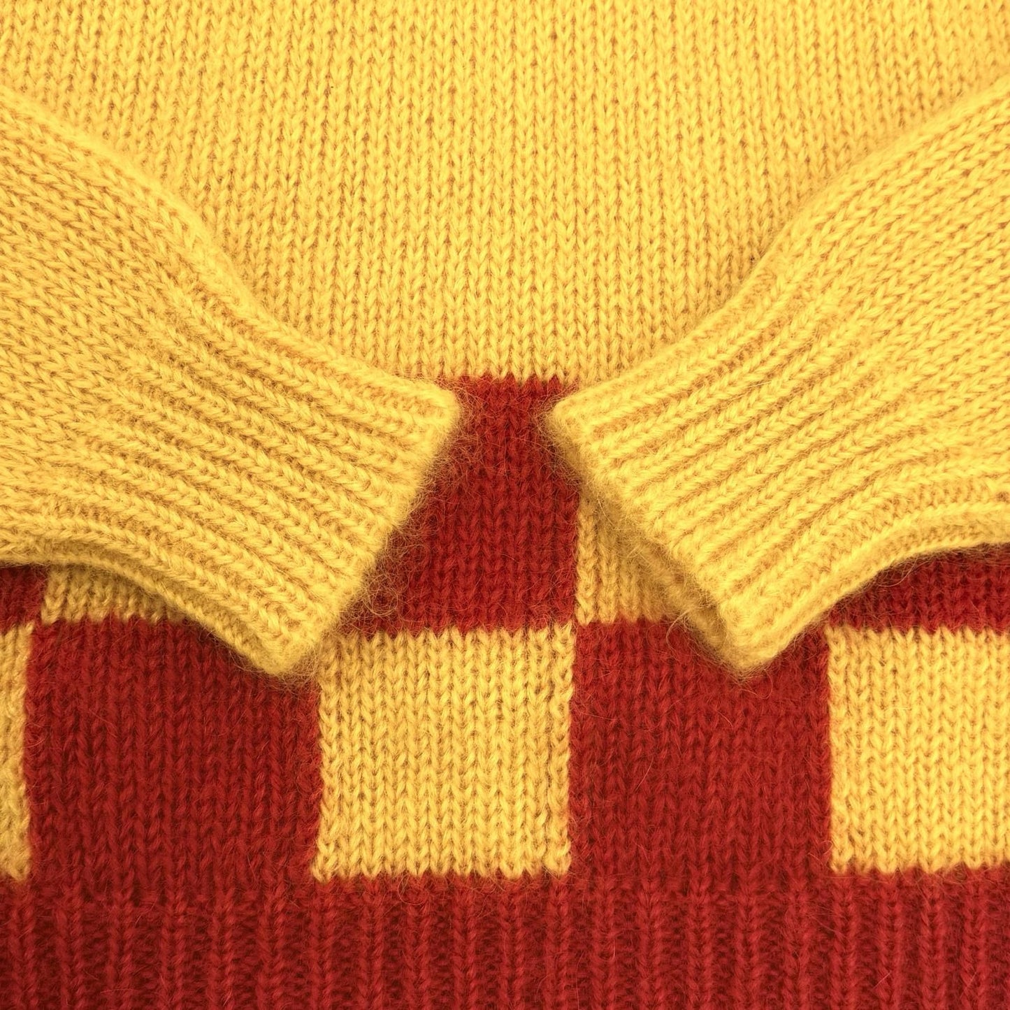Miu Miu Checkered Pattern Mohair Long Sleeve Knit Sweater Yellow Red 38 — view 5
