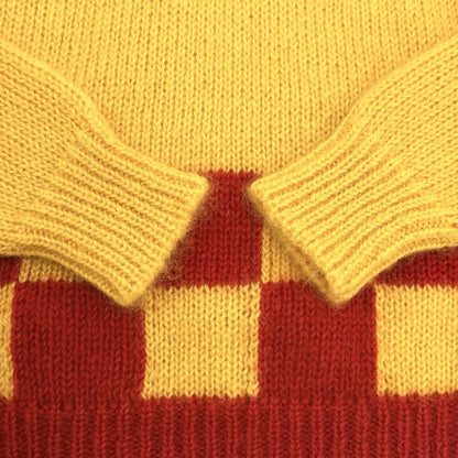 Miu Miu Checkered Pattern Mohair Long Sleeve Knit Sweater Yellow Red 38 — view 5