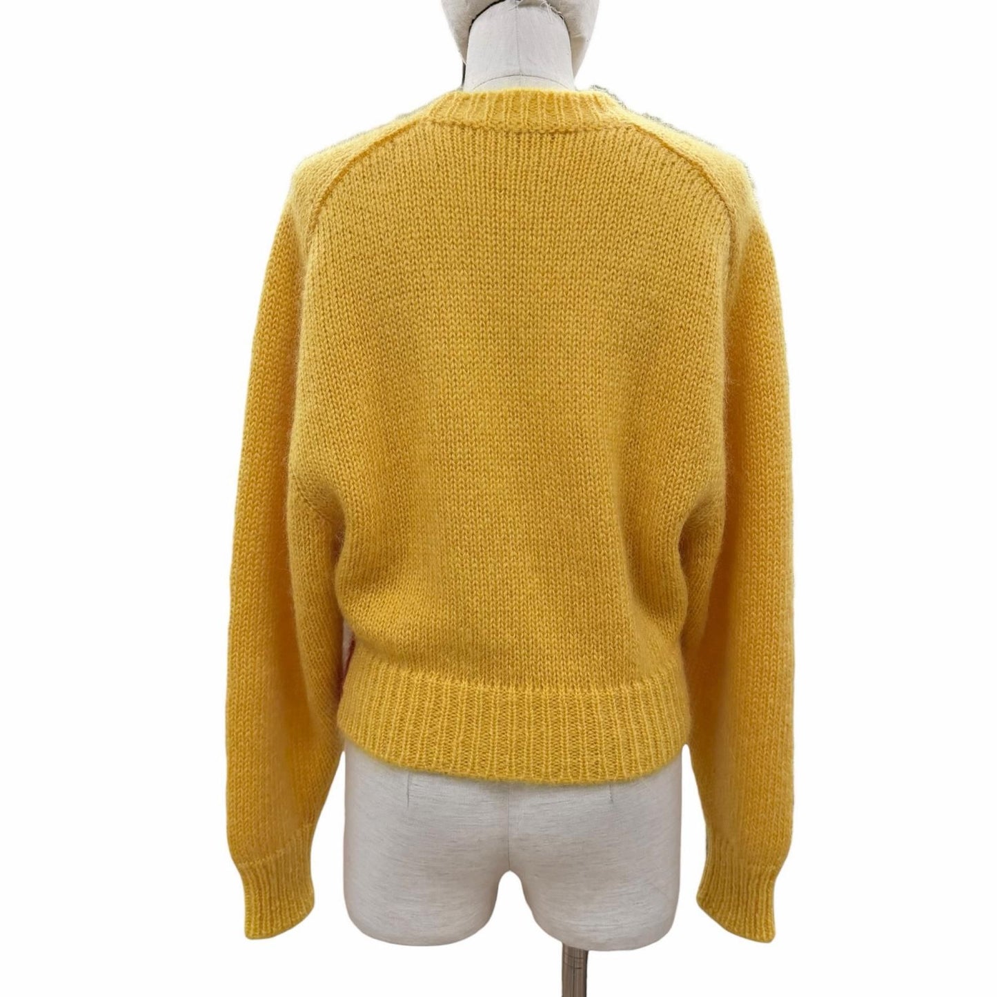 Miu Miu Checkered Pattern Mohair Long Sleeve Knit Sweater Yellow Red 38 — view 3