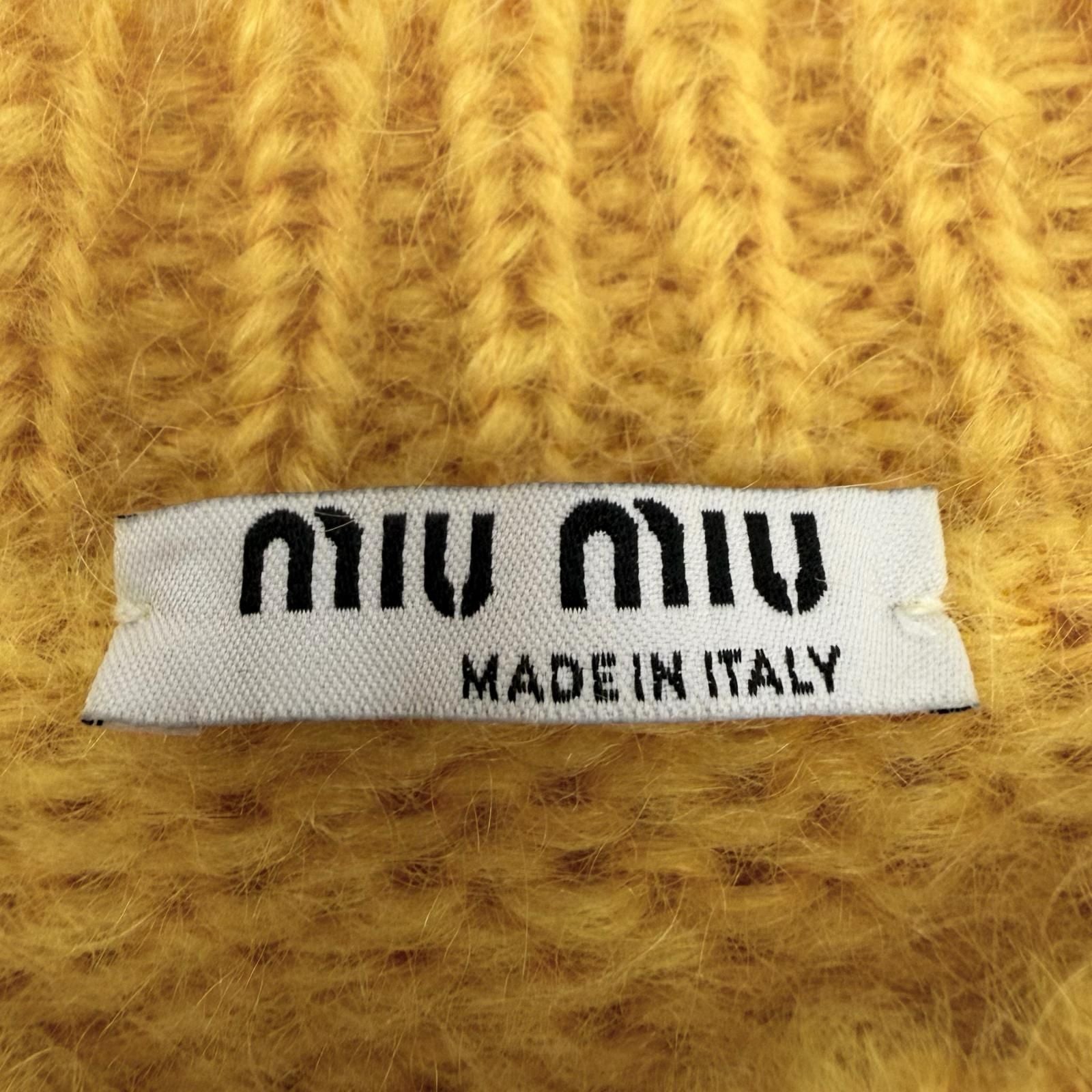 Miu Miu Checkered Pattern Mohair Long Sleeve Knit Sweater Yellow Red 38 — view 6