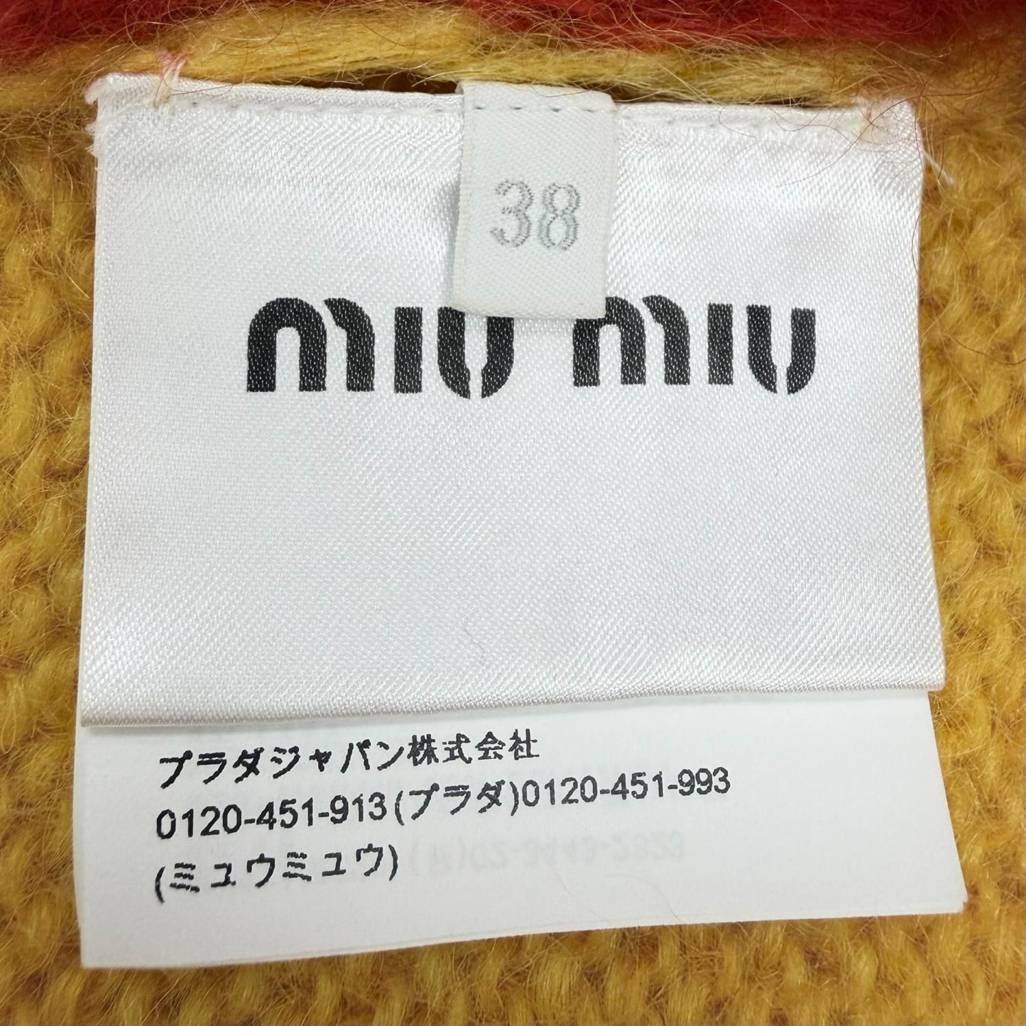 Miu Miu Checkered Pattern Mohair Long Sleeve Knit Sweater Yellow Red 38 — view 7