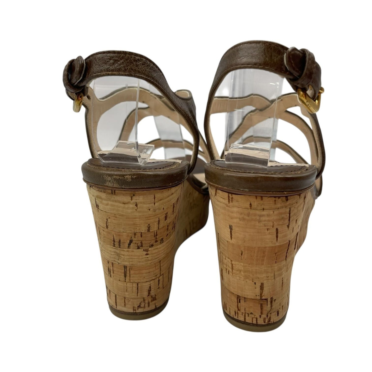 Prada Strap Sandals Leather Platform Thick Sole Wedge Brown — view 6