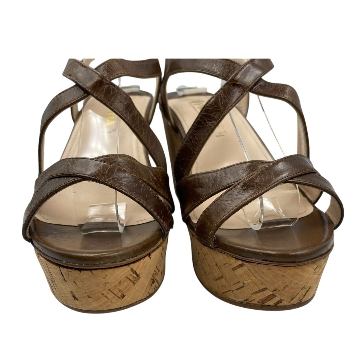 Prada Strap Sandals Leather Platform Thick Sole Wedge Brown — view 5