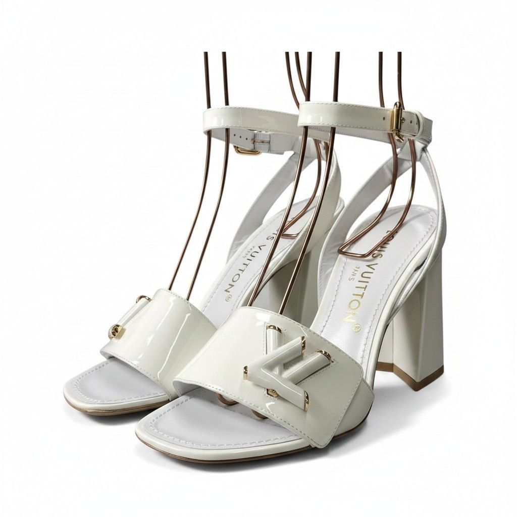 Louis Vuitton LV Initial Shake Line Ankle Strap Sandals White Patent 37