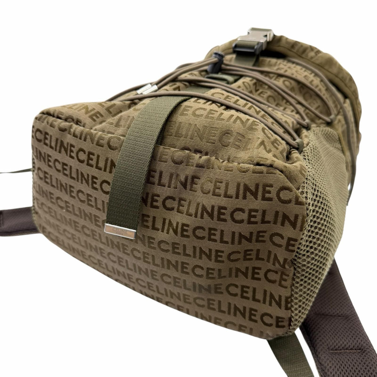 Celine Canvas Partial Leather Logo All Over Pattern Trekking Backpack Khaki — view 6