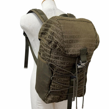 Celine Canvas Partial Leather Logo All Over Pattern Trekking Backpack Khaki — view 3