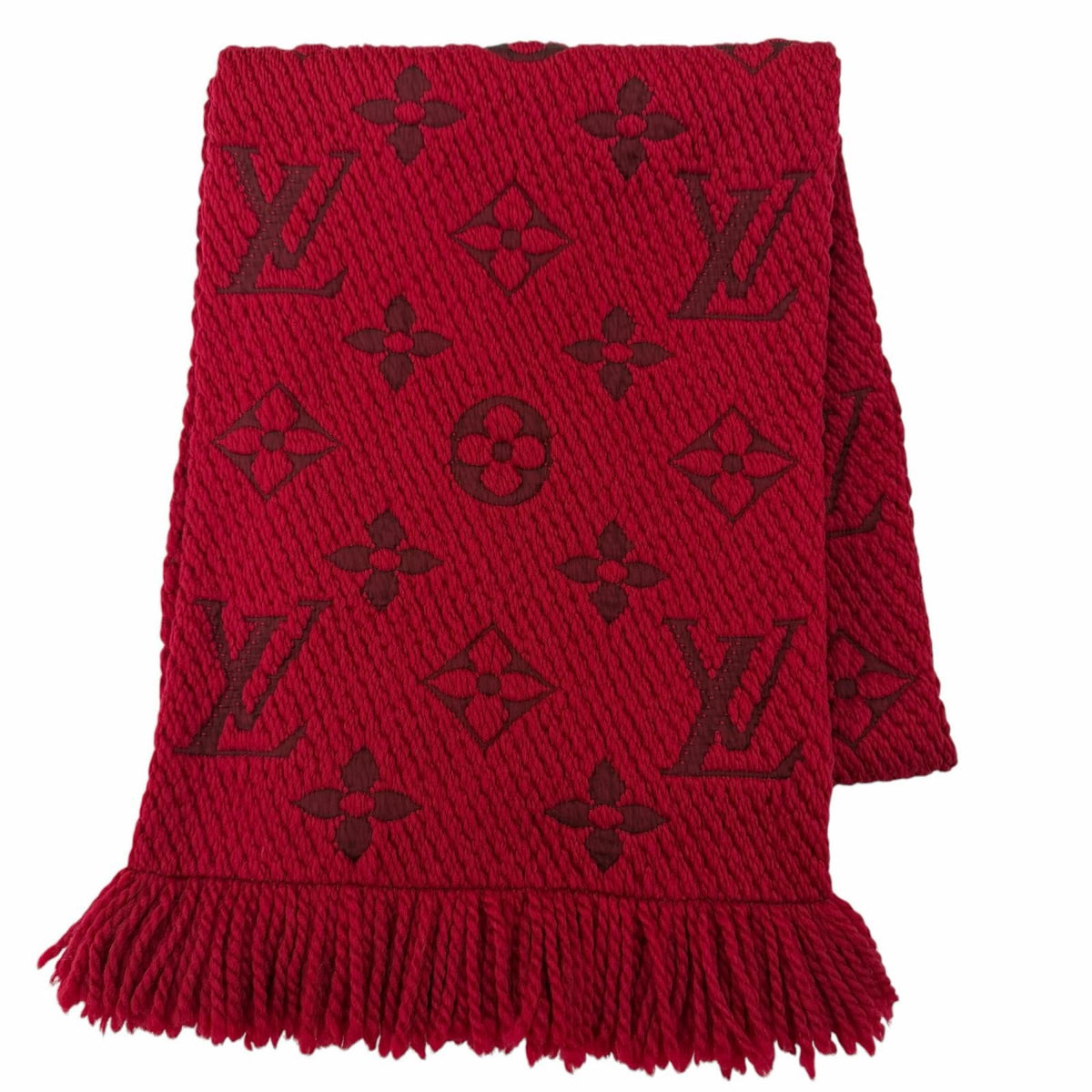 Louis Vuitton Echarpe Logomania Wool Silk Ruby Scarf With Fringe