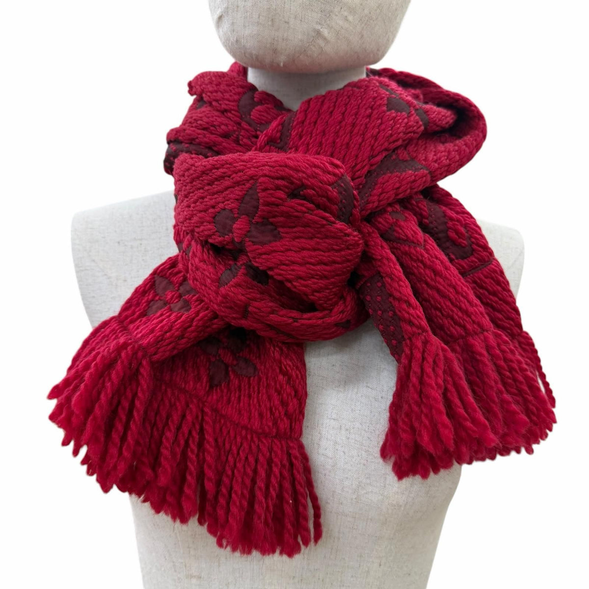 Louis Vuitton Echarpe Logomania Wool Silk Ruby Scarf With Fringe — view 3