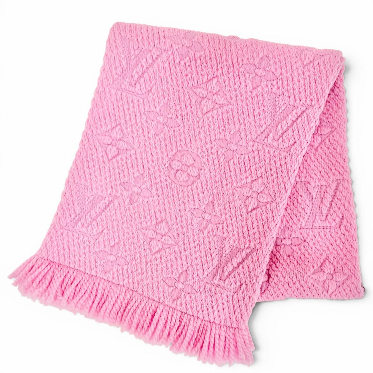 Louis Vuitton Echarpe Logomania Wool Silk Monogram Fringe Scarf Pink