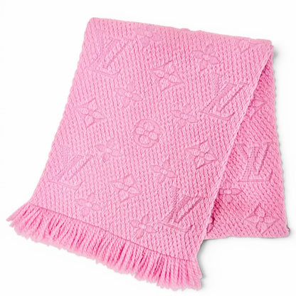 Louis Vuitton Echarpe Logomania Wool Silk Monogram Fringe Scarf Pink