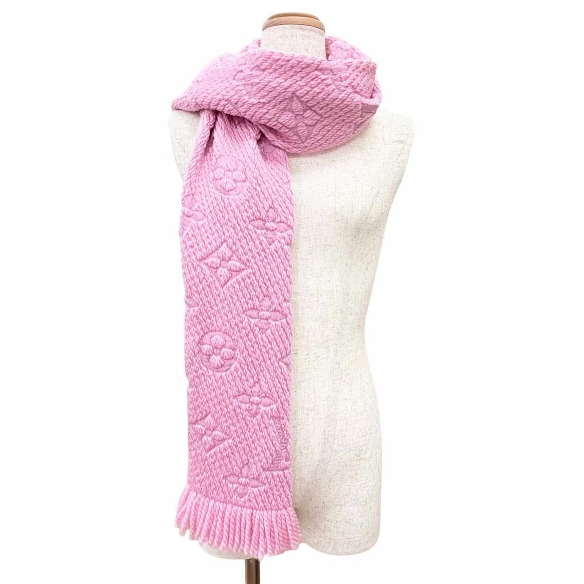 Louis Vuitton Echarpe Logomania Wool Silk Monogram Fringe Scarf Pink — view 4