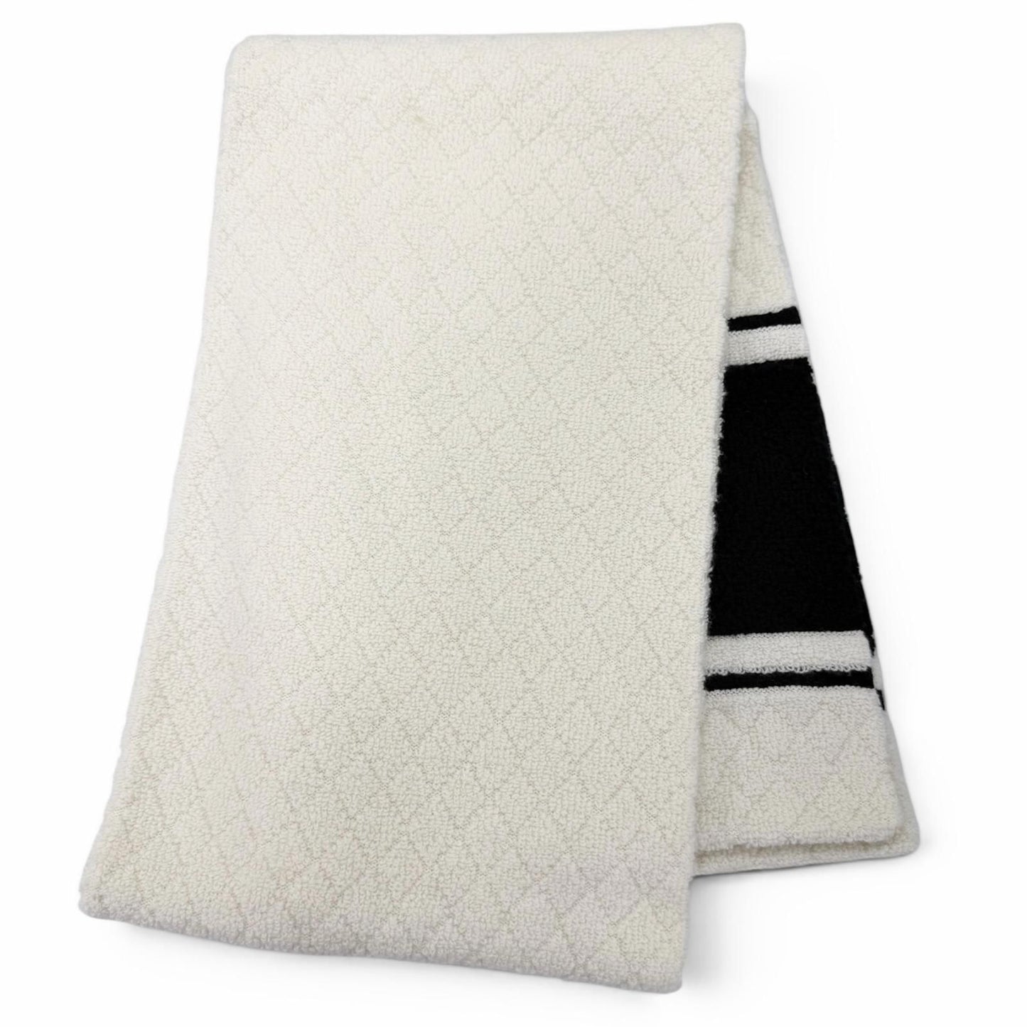 Chanel Cashmere Quilted CC Logo Large Shawl Scarf Black White — view 4