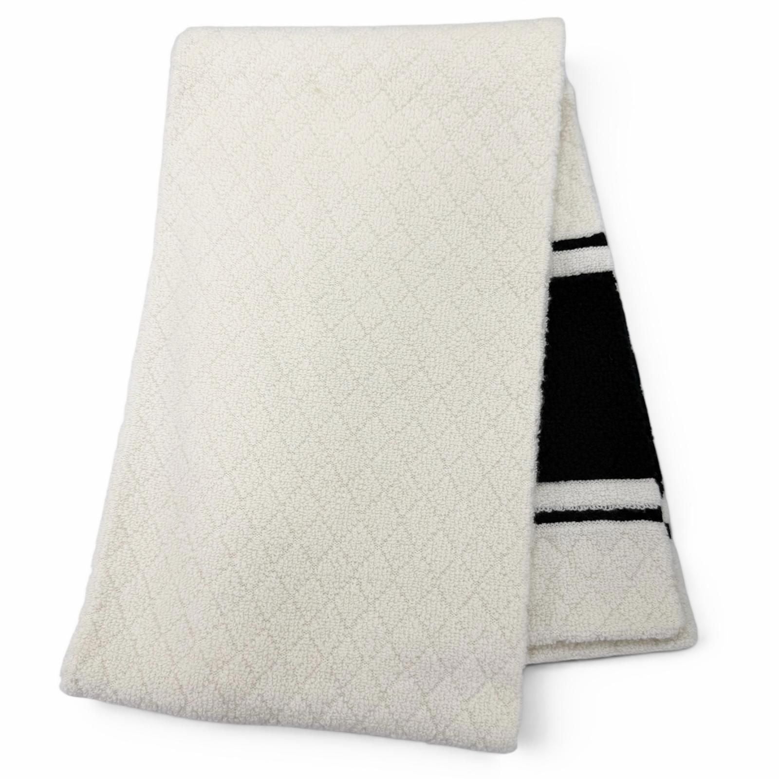 Chanel Cashmere Quilted CC Logo Large Shawl Scarf Black White — view 4