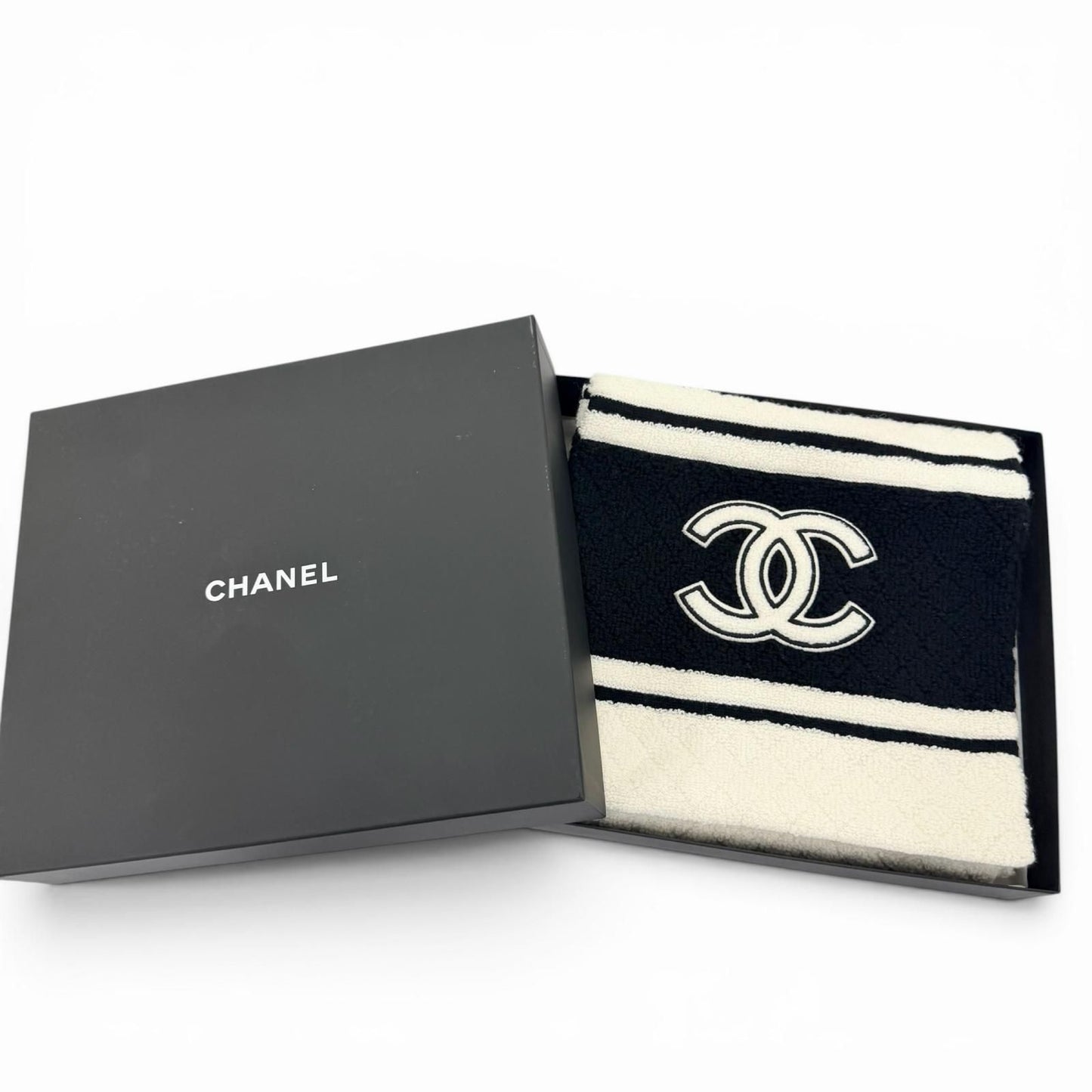 Chanel Cashmere Quilted CC Logo Large Shawl Scarf Black White — view 2