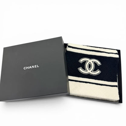 Chanel Cashmere Quilted CC Logo Large Shawl Scarf Black White — view 2