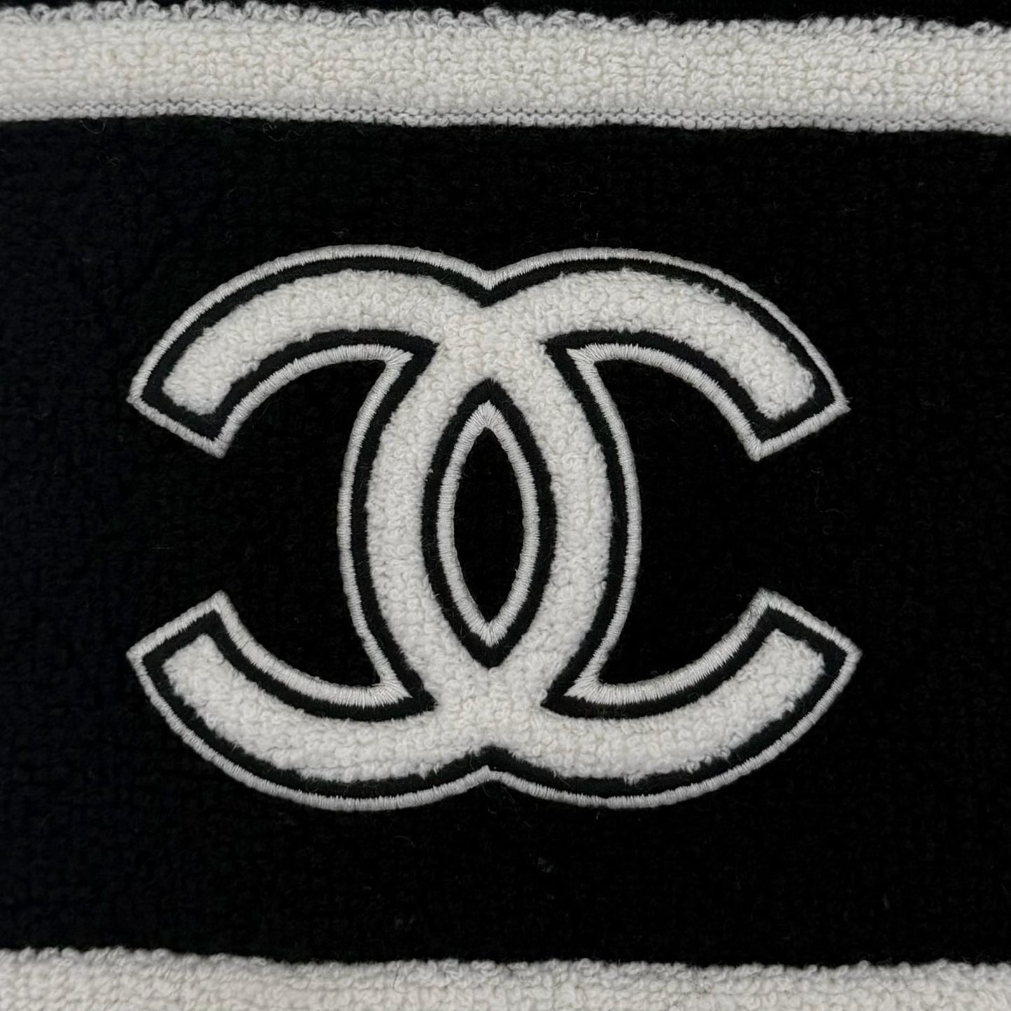 Chanel Cashmere Quilted CC Logo Large Shawl Scarf Black White — view 6