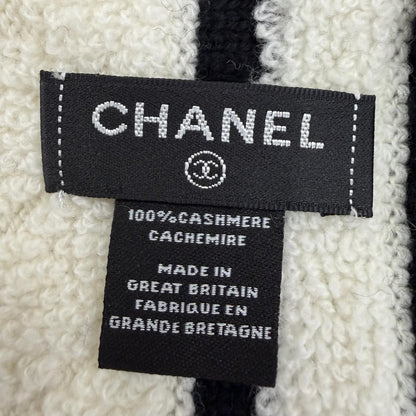 Chanel Cashmere Quilted CC Logo Large Shawl Scarf Black White — view 7