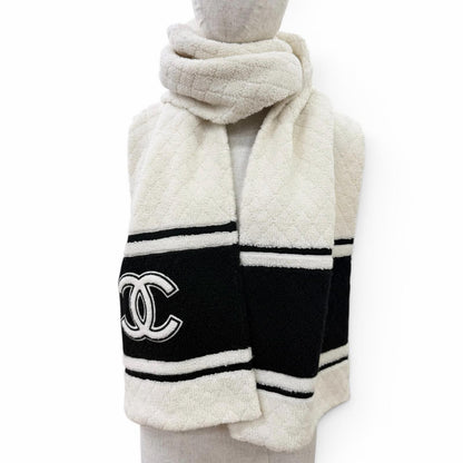 Chanel Cashmere Quilted CC Logo Large Shawl Scarf Black White — view 5