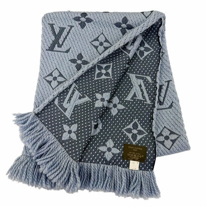 Louis Vuitton Echarpe Logomania Wool Silk Scarf With Fringe Blue — view 2
