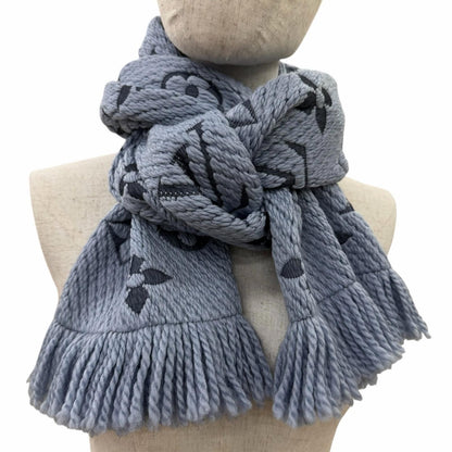 Louis Vuitton Echarpe Logomania Wool Silk Scarf With Fringe Blue — view 3