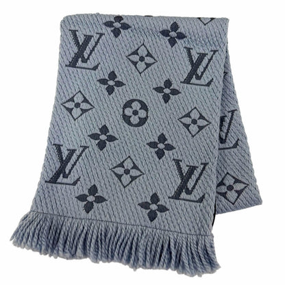 Louis Vuitton Echarpe Logomania Wool Silk Scarf With Fringe Blue