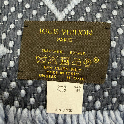 Louis Vuitton Echarpe Logomania Wool Silk Scarf With Fringe Blue — view 6