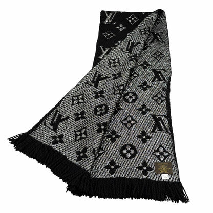 Louis Vuitton Echarpe Logomania Shine Wool Silk Blend Scarf With Fringe Black — view 2