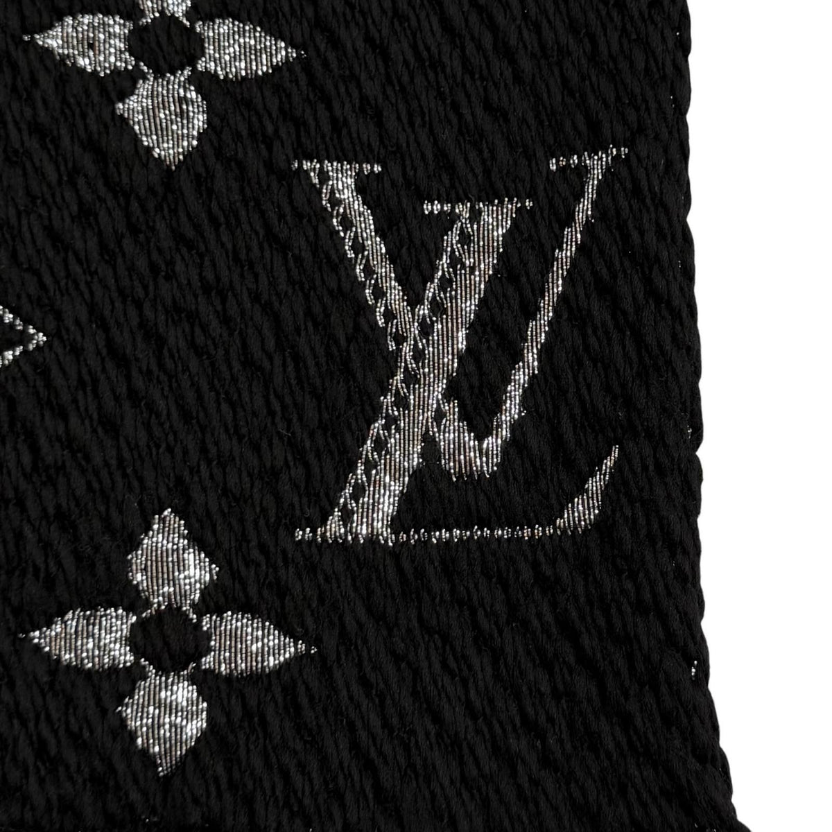 Louis Vuitton Echarpe Logomania Shine Wool Silk Blend Scarf With Fringe Black — view 5