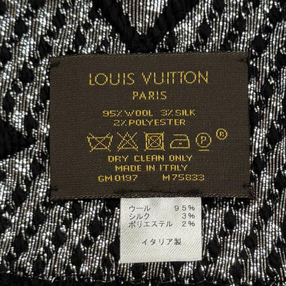 Louis Vuitton Echarpe Logomania Shine Wool Silk Blend Scarf With Fringe Black — view 6