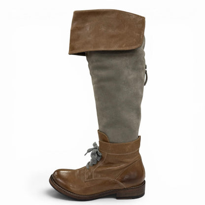 Brunello Cucinelli Leather Suede Paneled Long Boots Brown Gray — view 4