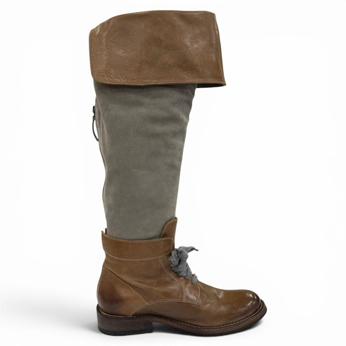 Brunello Cucinelli Leather Suede Paneled Long Boots Brown Gray — view 5
