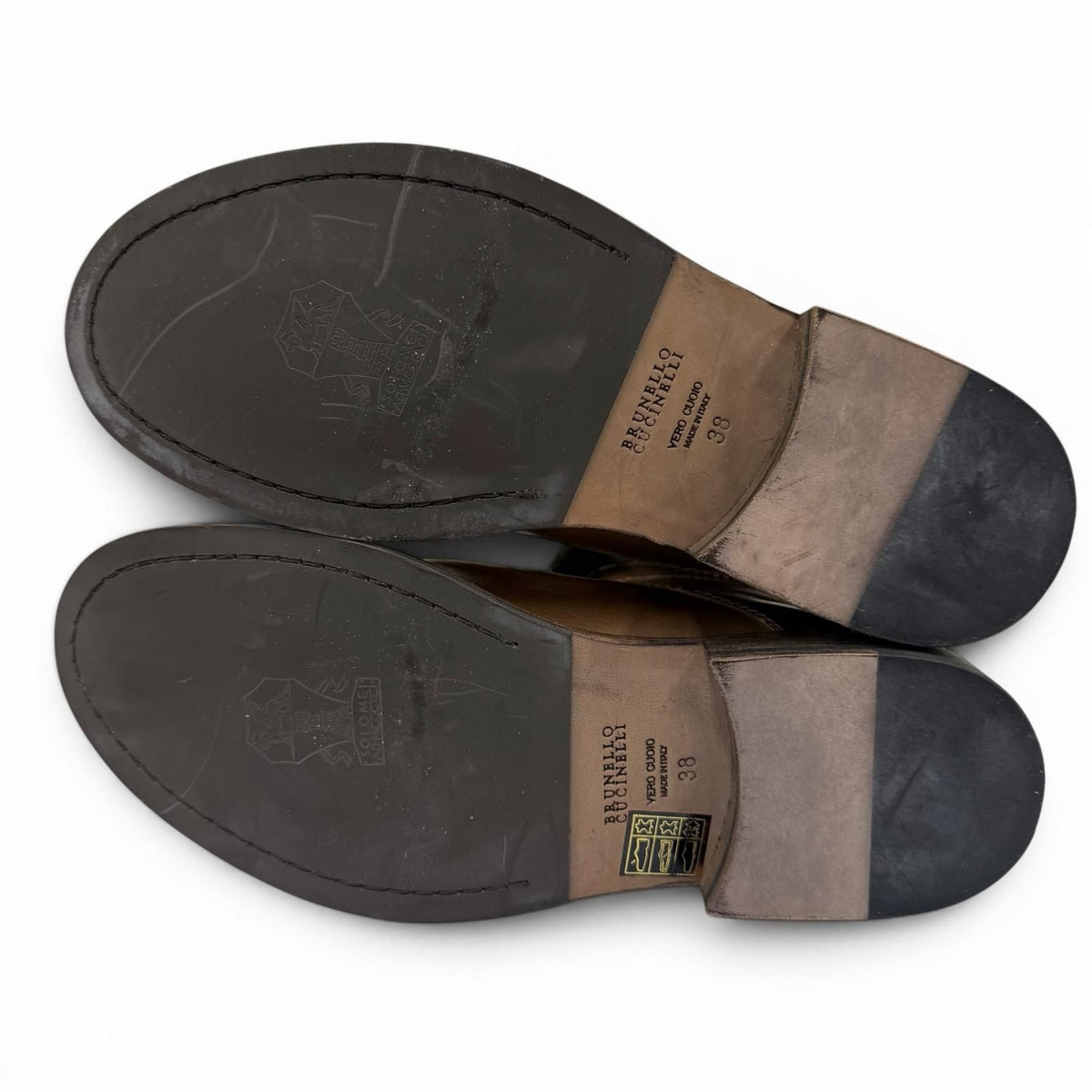 Brunello Cucinelli Leather Suede Paneled Long Boots Brown Gray — view 6