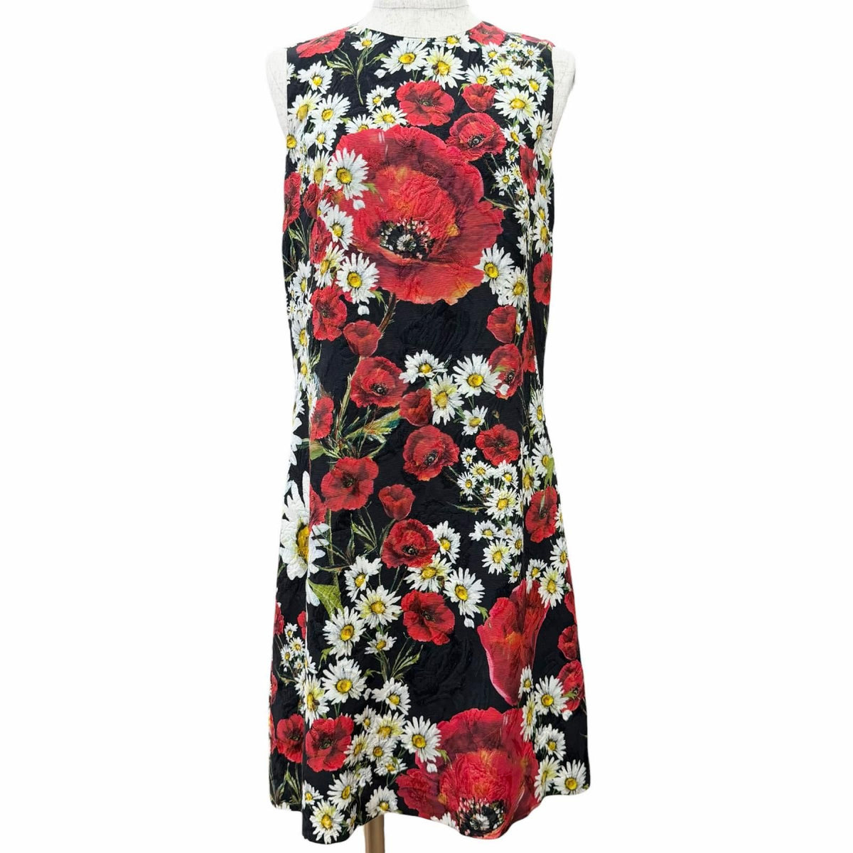 Dolce & Gabbana Black Tag Cotton Silk Floral Jacquard Sleeveless Dress Red 38