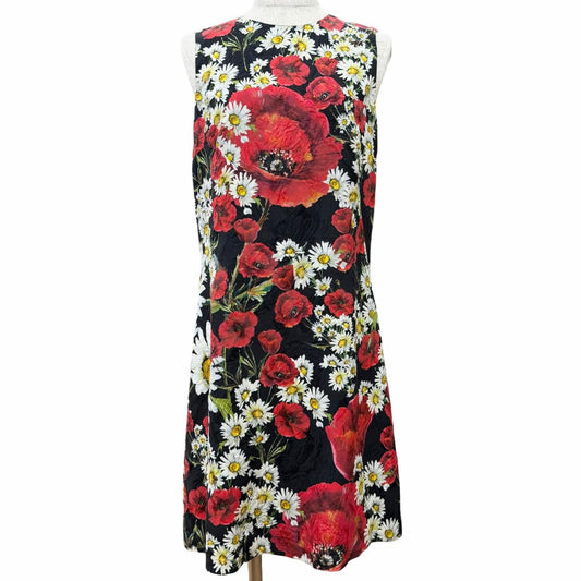Dolce & Gabbana Black Tag Cotton Silk Floral Jacquard Sleeveless Dress Red 38