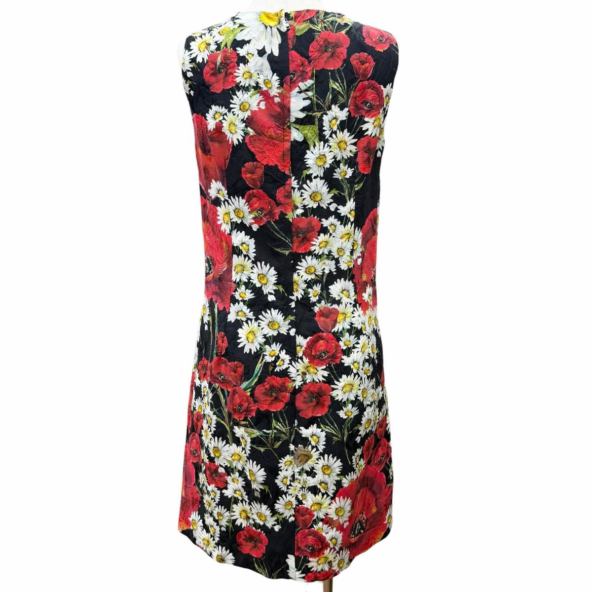 Dolce & Gabbana Black Tag Cotton Silk Floral Jacquard Sleeveless Dress Red 38 — view 3