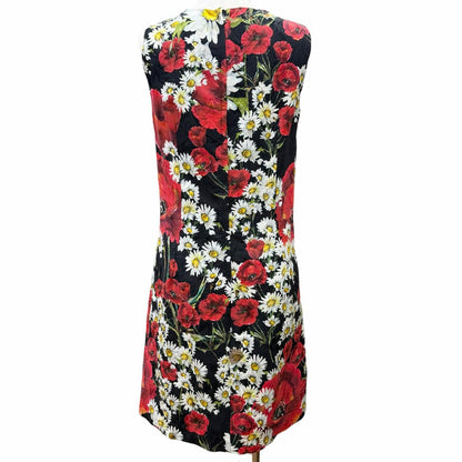 Dolce & Gabbana Black Tag Cotton Silk Floral Jacquard Sleeveless Dress Red 38 — view 3
