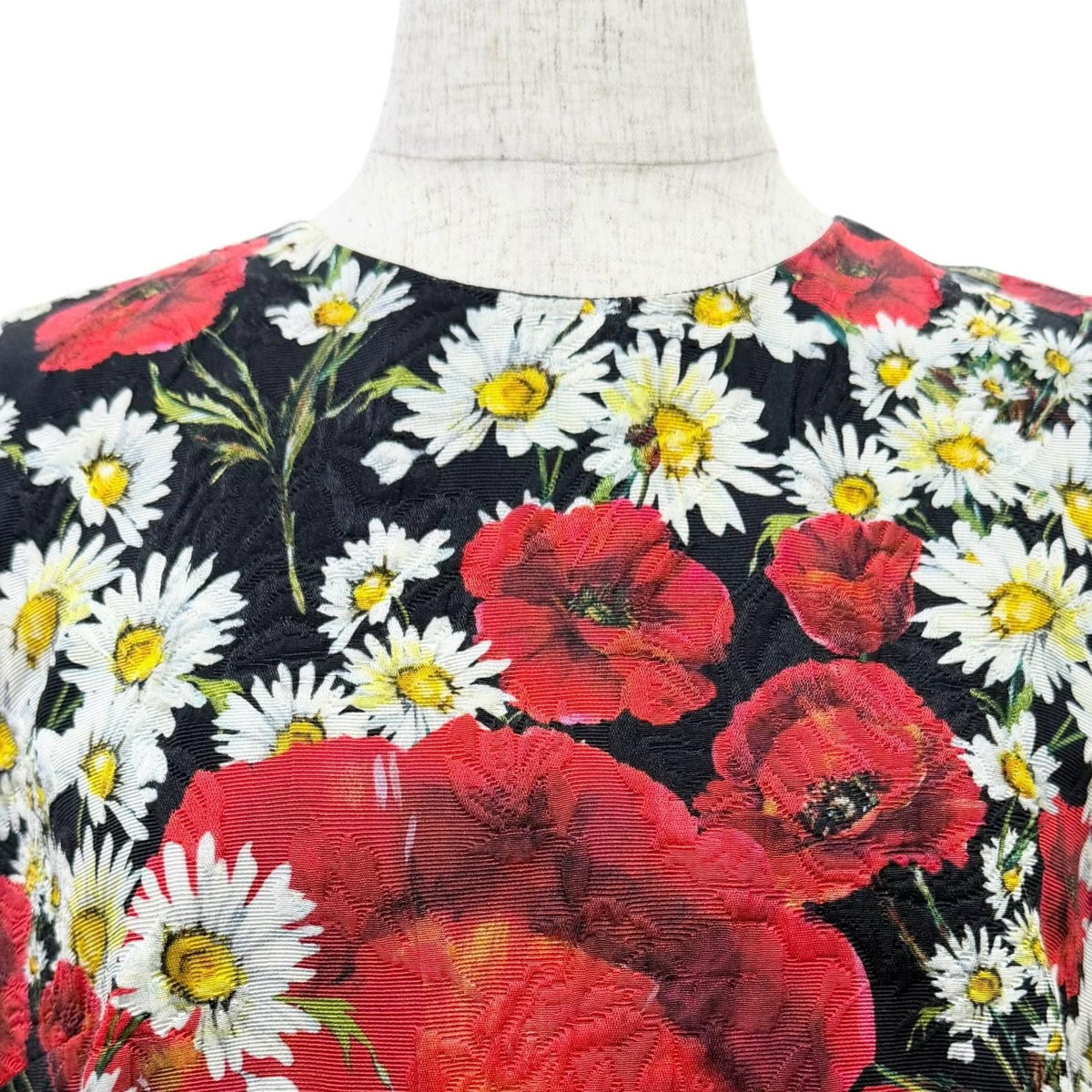 Dolce & Gabbana Black Tag Cotton Silk Floral Jacquard Sleeveless Dress Red 38 — view 4