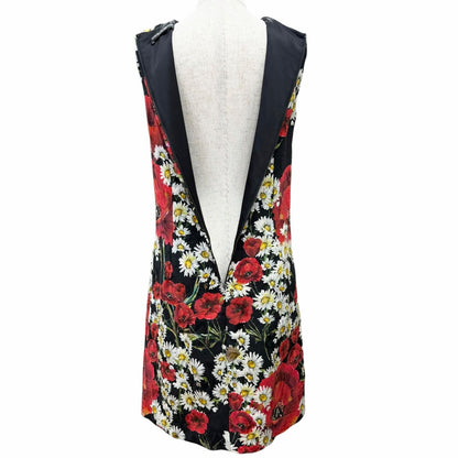 Dolce & Gabbana Black Tag Cotton Silk Floral Jacquard Sleeveless Dress Red 38 — view 5