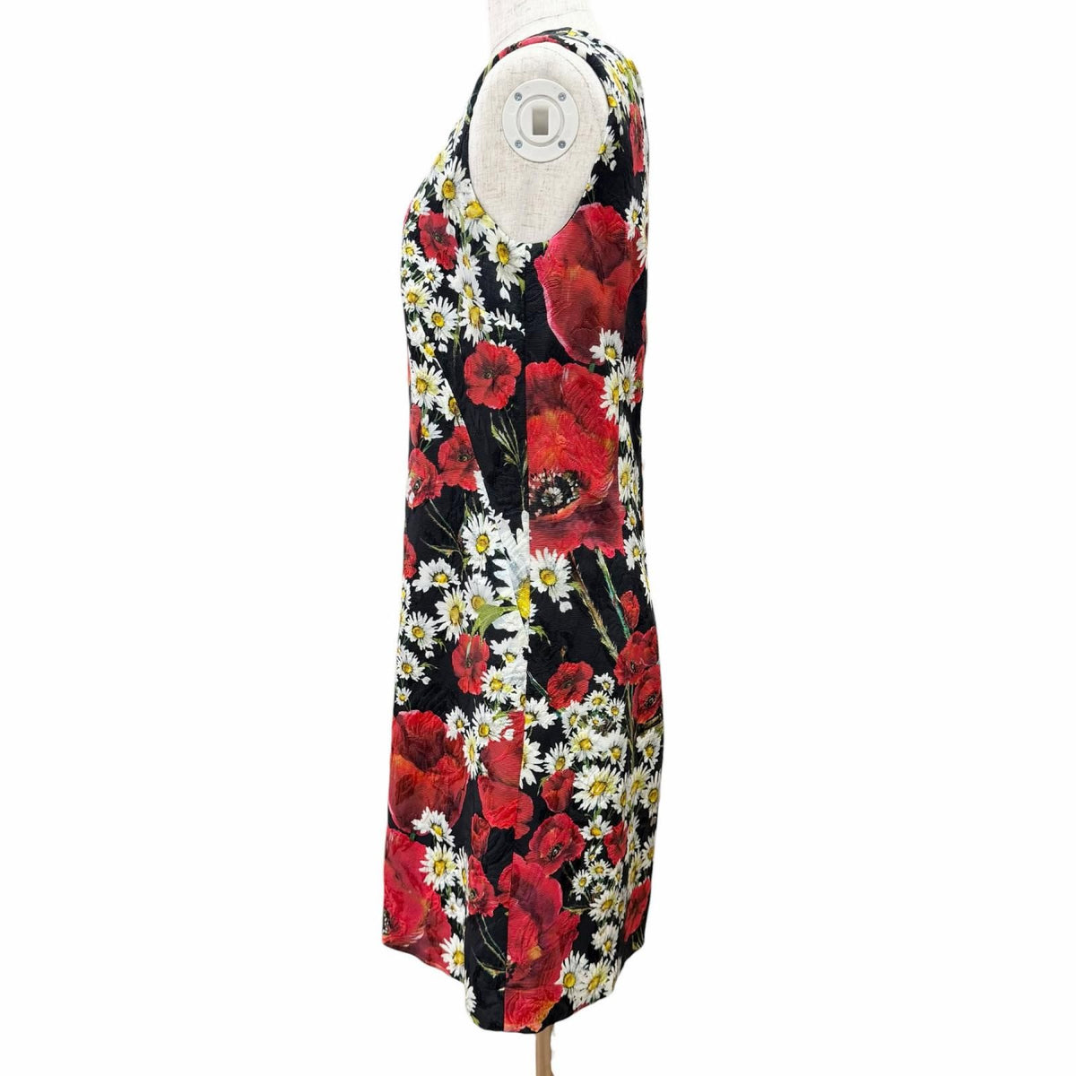 Dolce & Gabbana Black Tag Cotton Silk Floral Jacquard Sleeveless Dress Red 38 — view 2