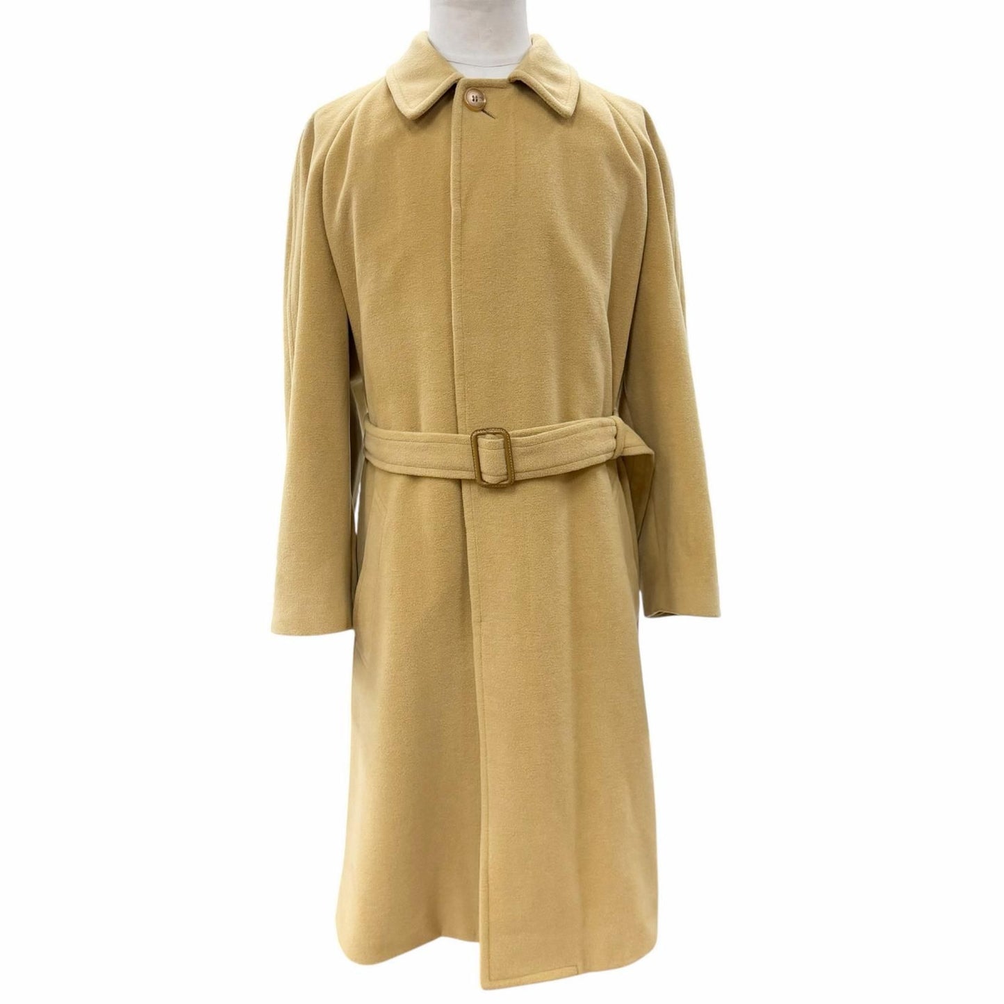 Hermes Cashmere Angora Leather with Belt Tailored Soutien Collar Coat Mustard 46