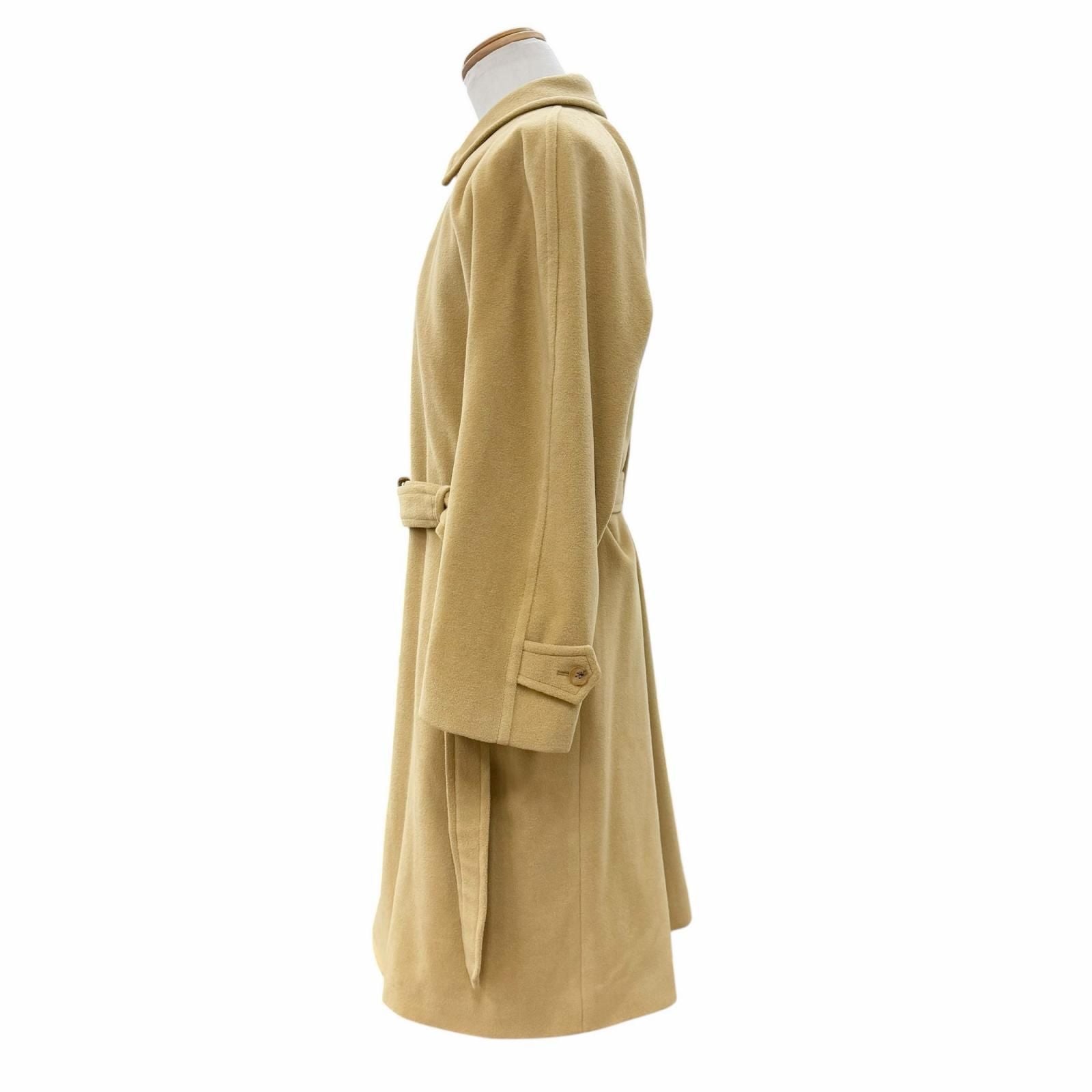 Hermes Cashmere Angora Leather with Belt Tailored Soutien Collar Coat Mustard 46 — view 3