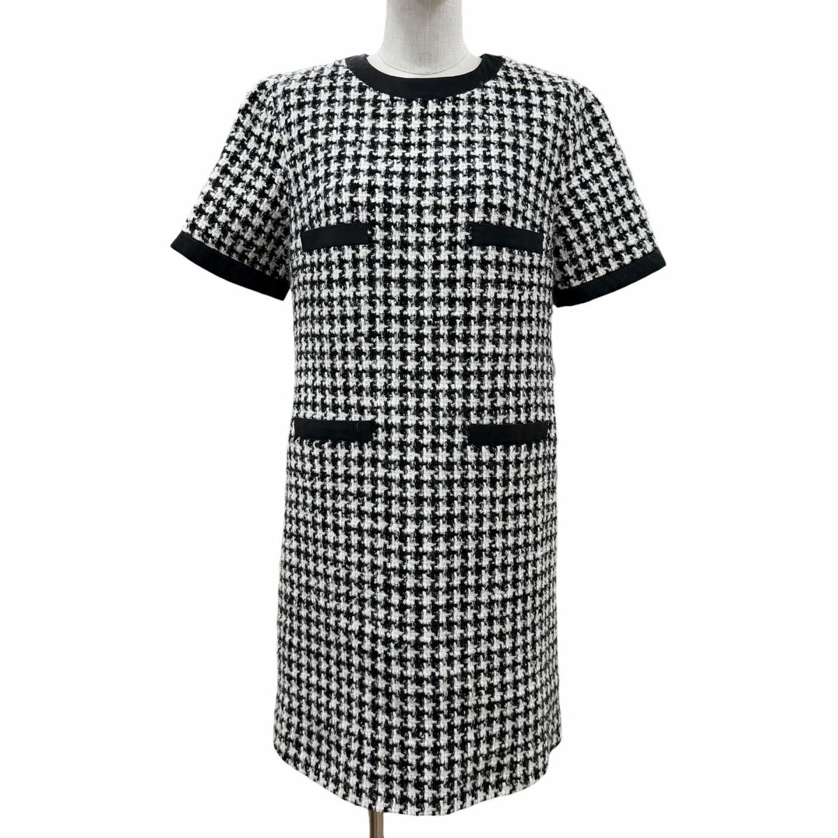 Moncler Abito Wool Blend Monotone Short Sleeve Dress Black White 38